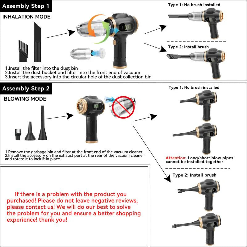 Belibuy 6-in-1 Handheld Cordless Car Vacuum Cleaner with Smart Display - 19000Pa Powerful Portable Solution for Home, Office, and Pet Care